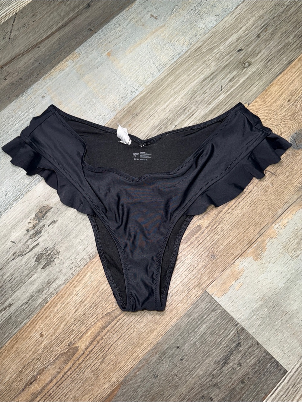 aerie Black Ruffle Bikini Bottoms